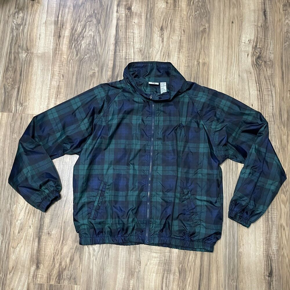 Jerzees Vintage Men’s Size Large Nylon Windbreaker Jacket Retro 90s Plaid GUC